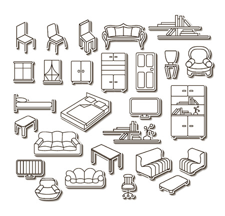Graphical furniture set, contour icons. Isolated items.のイラスト素材