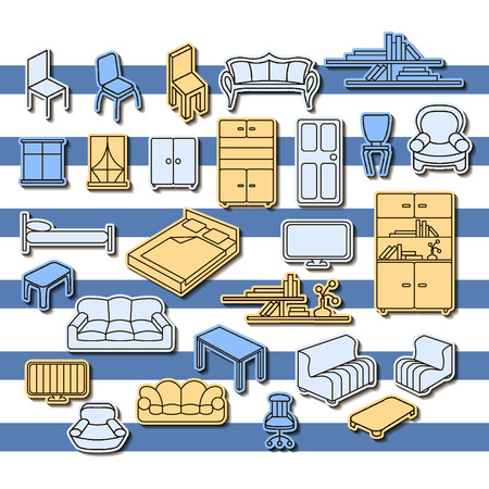 Graphical furniture set, contour icons. Isolated items.のイラスト素材