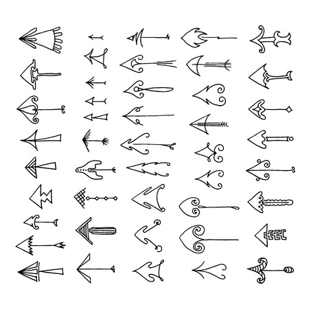 Vector set of hand drawn arrows. Graphical contours.のイラスト素材