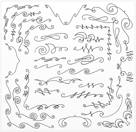 Set of hand drawn corners and elements for sketch-stylized and doddle design.のイラスト素材