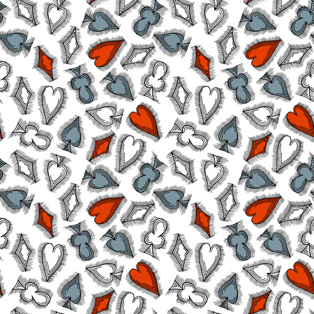 Seamless pattern with card suits, hand drawn symbols. No clipping mask and gradients.のイラスト素材