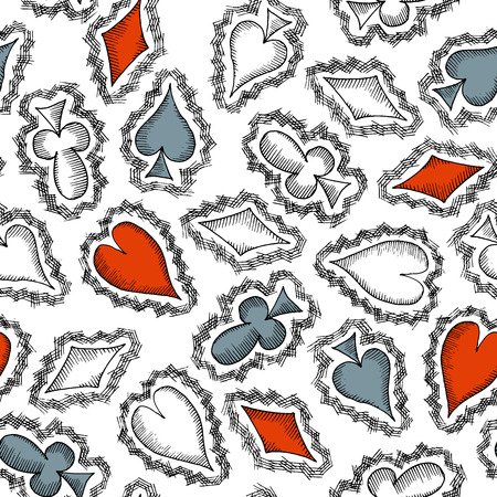 Seamless pattern with card suits, hand drawn symbols. No clipping mask and gradients.のイラスト素材