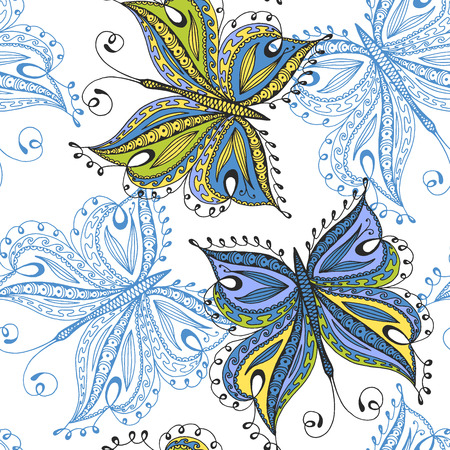 Seamless butterfly pattern. Hand drawn butterflies. No gradients and clipping mask.のイラスト素材
