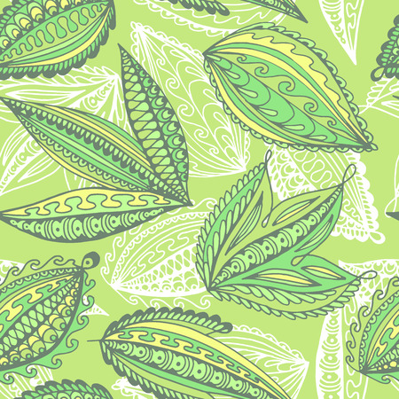 Seamless bright leaves pattern. Ornamental hand drawn leaves.のイラスト素材