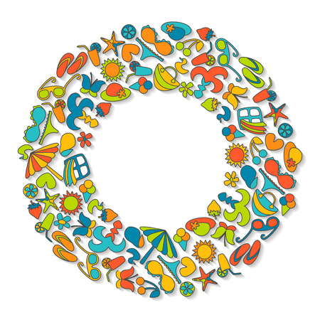 Summer colorful background with bright iconsのイラスト素材