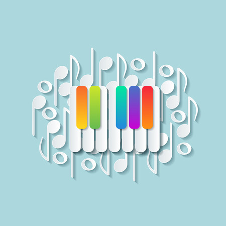 Abstract background with colorful keys of pianoforte, musical theme wallpaper.のイラスト素材