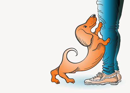 Dog and man image. Greeting card, template, background with empty place.のイラスト素材