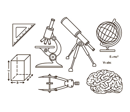 Graphical science and knowledge linear symbols, icons, school design elements. Isolated.のイラスト素材