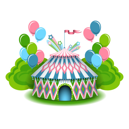 Colorful circus illustration, with balloons and firework.のイラスト素材