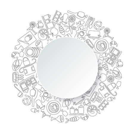 Cooking, kitchen and food background, linear objects, empty template.のイラスト素材