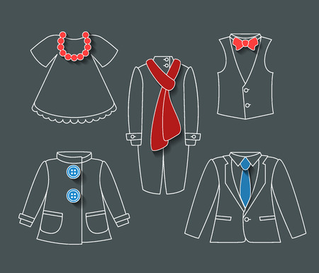 Outerwear icons set, linear creative objects with accessoriesのイラスト素材