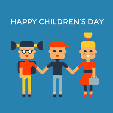 Happy children's day greeting card. Flat illustration.のイラスト素材