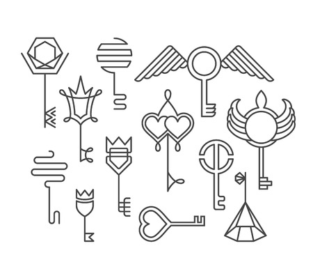 Linear key set, icon types and signs, design elements.のイラスト素材