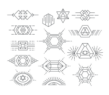 Set of vector geometric symbols, liinear icon types and design elements.のイラスト素材