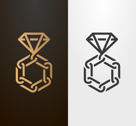 Diamond ring with chain line symbol, wedding and engagement icon.のイラスト素材