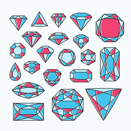 Set of isolated gem stones, color line emblems with diamonds.のイラスト素材