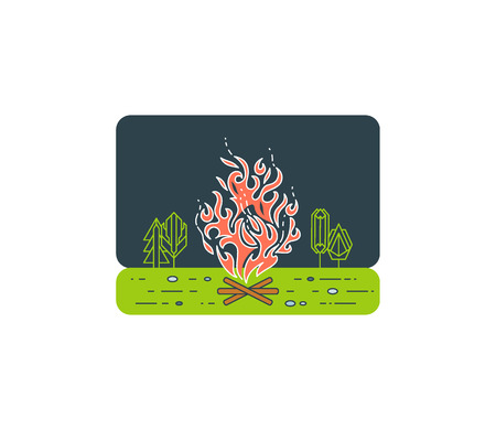 Campfire graphical illustration, tourist fire lineart.のイラスト素材