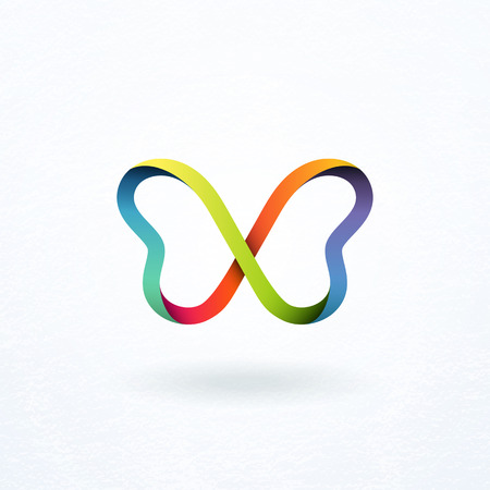 Bright butterfly logo, sign, symbol. Interweaving colorful ribbon emblem for beauty, spa, fashion.のイラスト素材