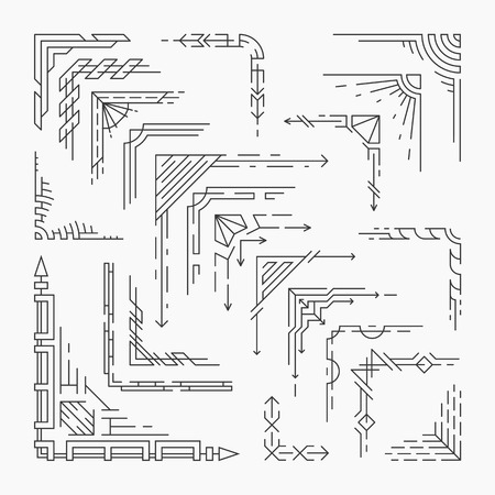 Set of isolated line corners, hipster style linear decorative elementsのイラスト素材
