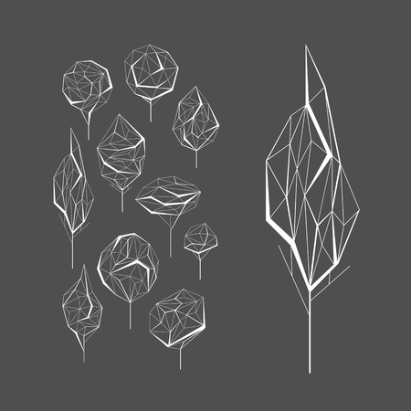 Polygonal graphical set of isolated vector trees, monochromatic.のイラスト素材