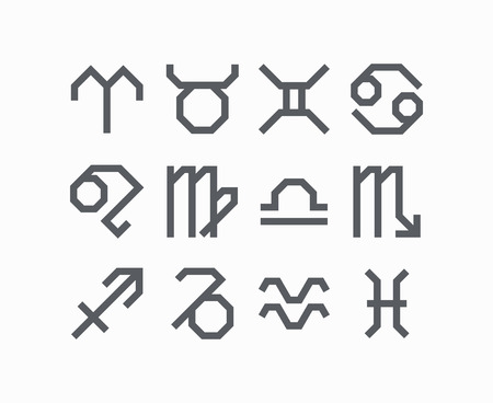 Graphical astrological symbols, simple linear zodiacal signsのイラスト素材