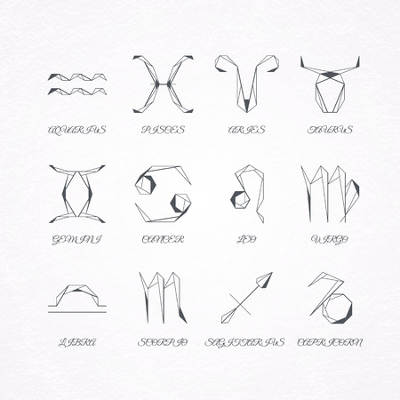 Graphical astrological symbols, polygonal linear zodiacal signsのイラスト素材