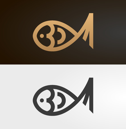 Fish line icon, logo.のイラスト素材
