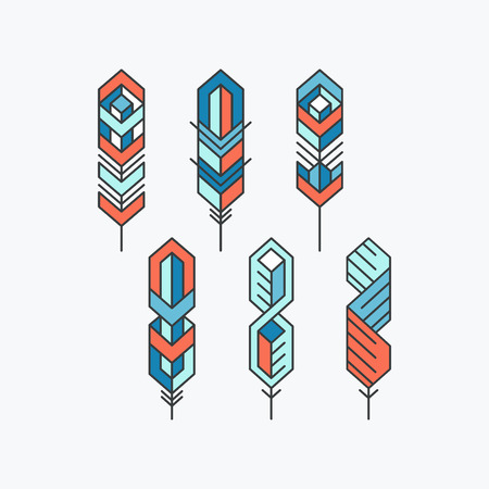 Feather sign icons' set. Colorful flat symbols.のイラスト素材