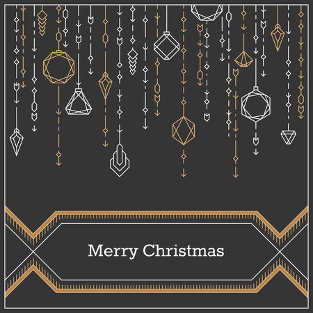 Christmas postcard, art deco linear style new year background, banner with decorative xmas balls.のイラスト素材