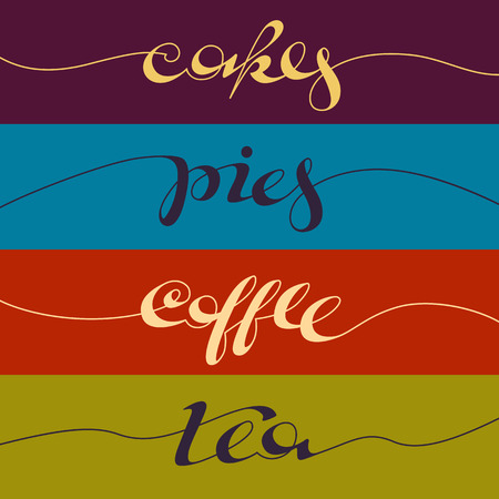Hand written cafe poster. Lettering banner, placard, postcard or adverisement for confectionery.のイラスト素材