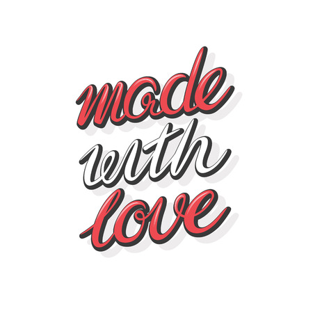 Made with love, isolated lettering object, design element, label, tag. Based on hand written words, not auto-traced.のイラスト素材