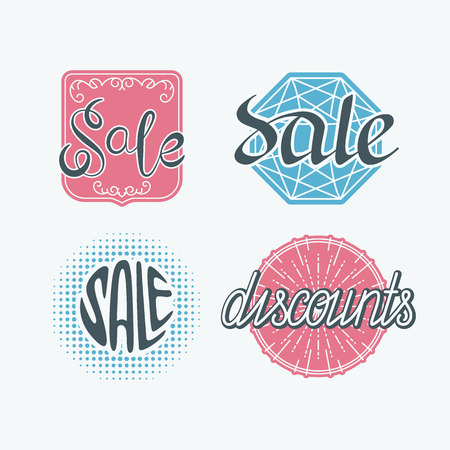 Set of sale, clearance and discounts labels, hand drawn lettering stickers for web, online and offline shops.のイラスト素材