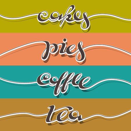 Hand written cafe poster. Lettering banner, placard, postcard or adverisement for confectionery.のイラスト素材