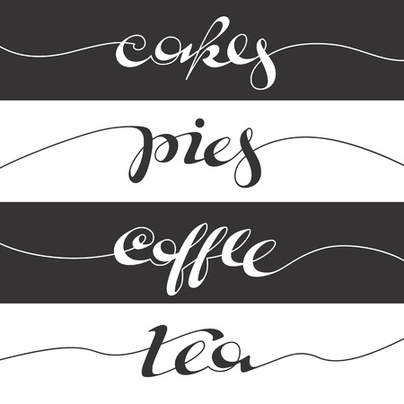 Hand written cafe poster. Lettering banner, placard, postcard or adverisement for confectionery.のイラスト素材