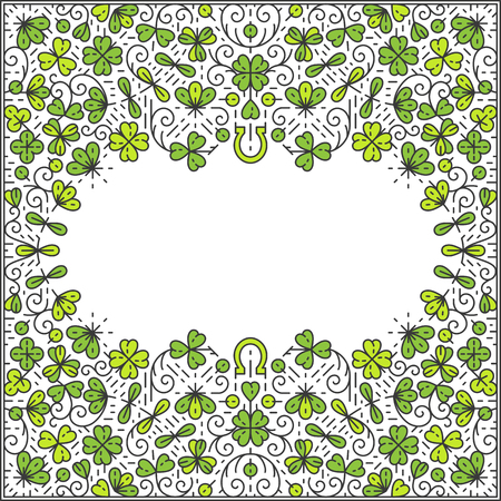 St Patrick Day frame, ornamental line background, monoline style. Square pattern wallpaper, postcard, advertisement with empty place for text.のイラスト素材