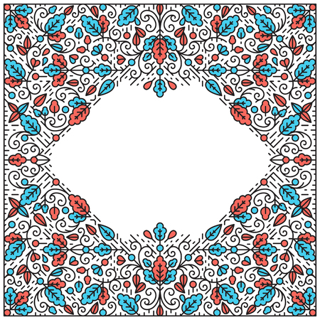 Ornamental line background, monoline style. Square pattern wallpaper, postcard, advertisement with empty place for text.のイラスト素材