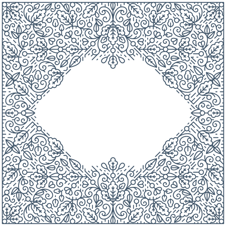 Ornamental line background, monoline style. Square pattern wallpaper, postcard, advertisement with empty place for text.のイラスト素材