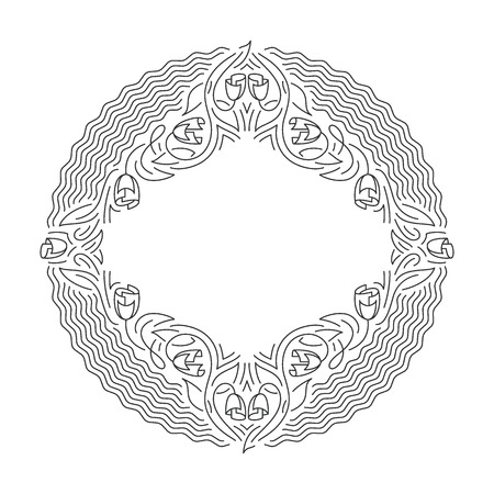 Ornamental line background, monoline style. Square pattern wallpaper, postcard, advertisement with empty place for text.のイラスト素材