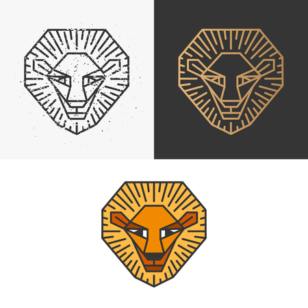 Outline lion symbol: monochromatic scratched one, golden one for dark background and colorful line lion.のイラスト素材