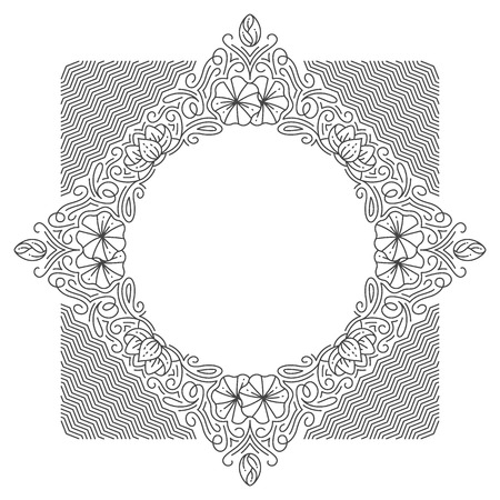 Ornamental line background, monoline style. Lotus pattern frame.のイラスト素材