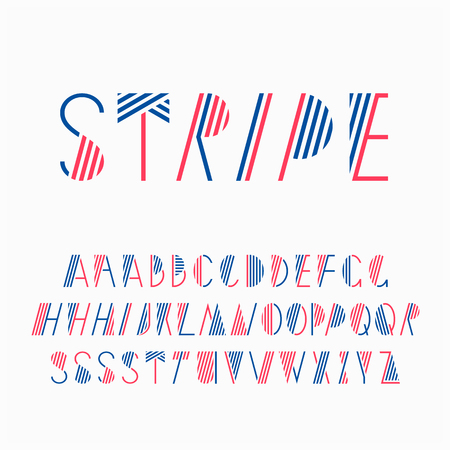 Decorative line font. Striped latin alphabet. Some letters are in some variations for better design.のイラスト素材
