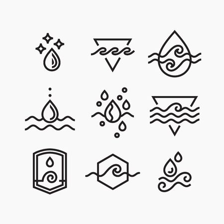 Vector line set of water symbols, outline isolated icons.のイラスト素材
