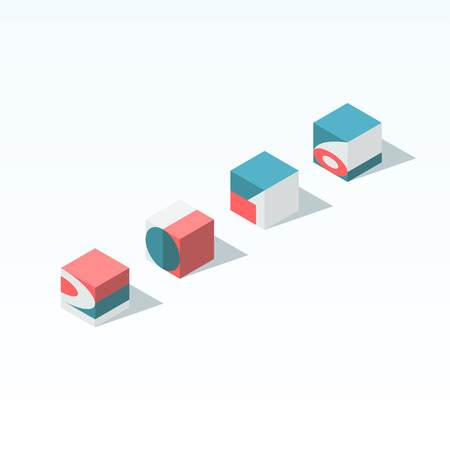Vector isometrical cubes with numerals 2016. New year and christmas card, blank, template.のイラスト素材