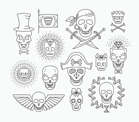 Set of outline empty skulls. Line hipster collection.のイラスト素材