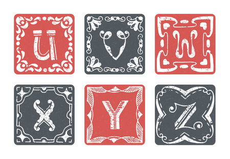 Set of graphical vector initials, hand drawn ornamental letters, isolated - U, V, W, X, Y, Z.のイラスト素材