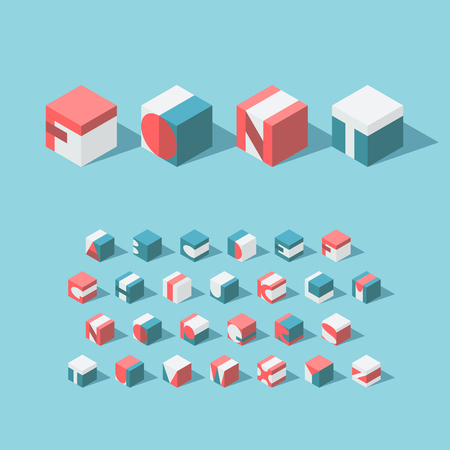 Vector isometric cubical alphabet. Latin typeface. No gradients and transparency. Each letter can be used as logo or mark, for corporate and brand identity, or as an application icon.のイラスト素材