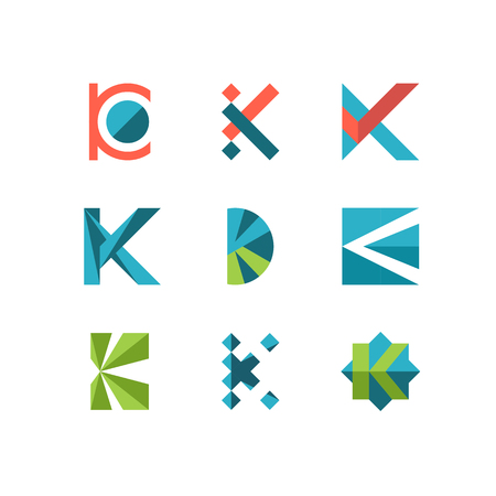 Abstract K letter symbols, flat style. Set of graphical geometrical monograms.のイラスト素材