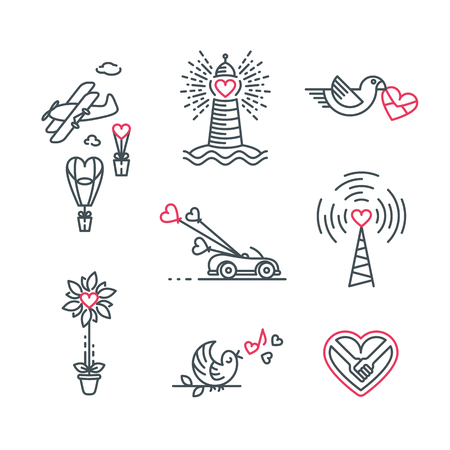 Little love theme line illustrations. Isolated vector St.Valentine's day and wedding icons' set.のイラスト素材