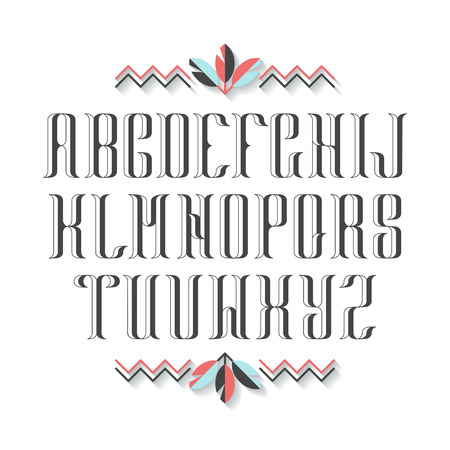 Decorative serif latin font. Graphical vintage capital letters. Monochromatic empty isolated objects.のイラスト素材