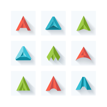 Abstract A letter symbols, flat style icons. Set of graphical geometrical monograms with shadows.のイラスト素材